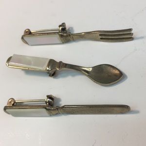 Vintage gold abalone shell silverware brooch pins